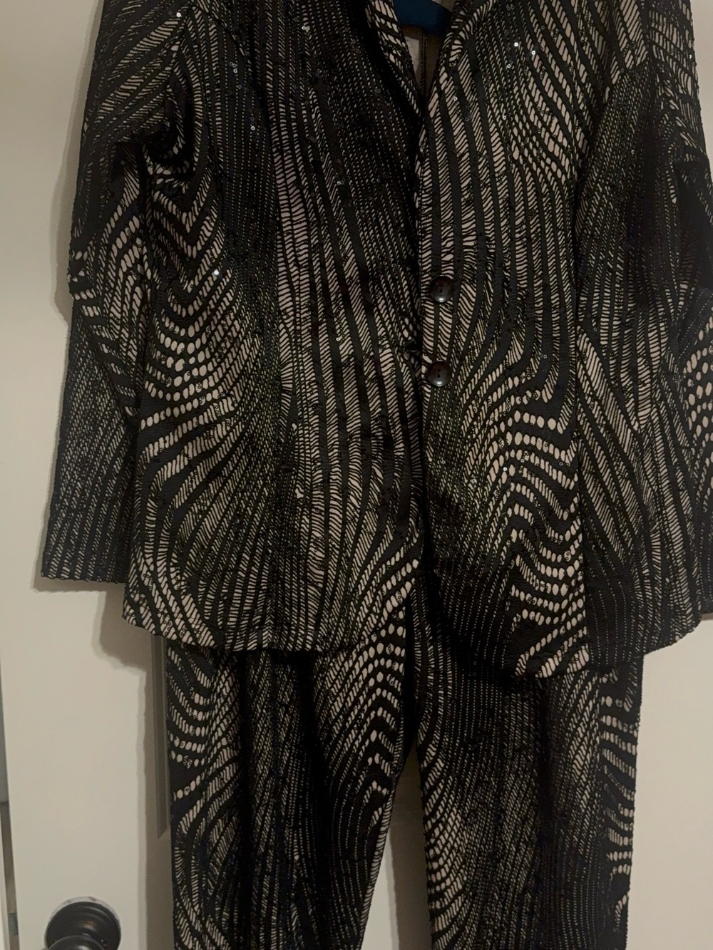 Women's Black Suit with Metallic Gold Patterned Detail - Picture 3 of 3